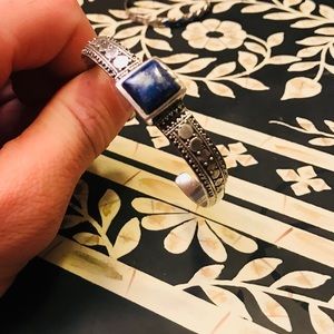 Lapis Gemstone and Sterling Silver Cuff
